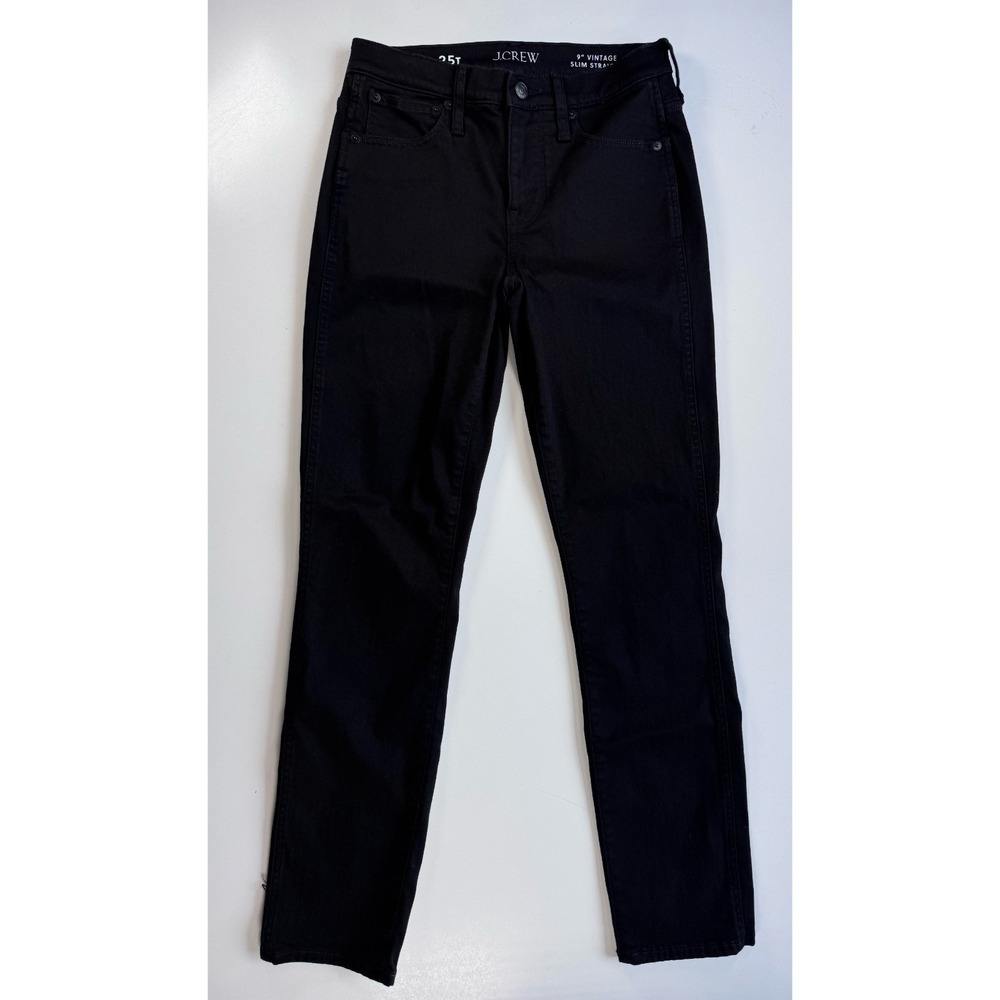 J CREW 9" Rise "Vintage" Slim Straight Jean Womens 25T Black Stretch